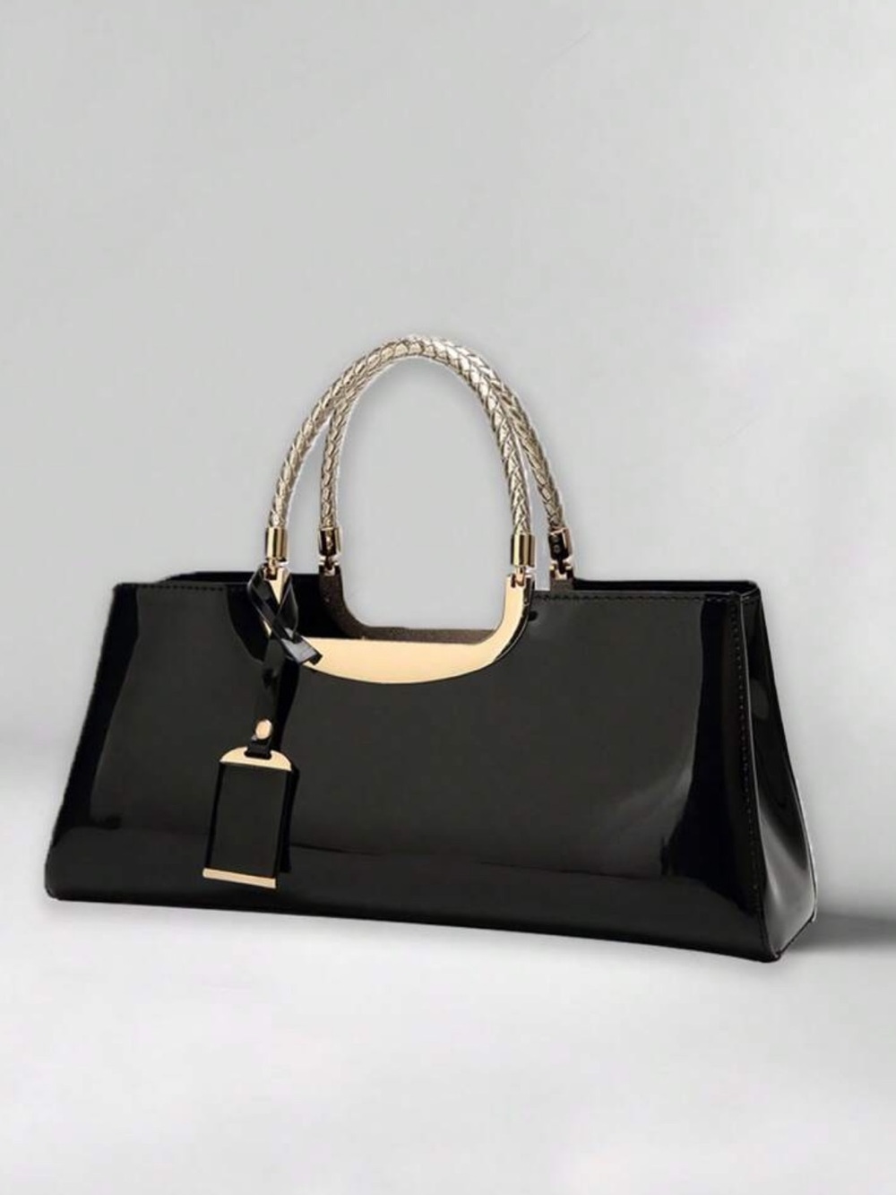 Black Patent Tote with Gold Accents - Women's Bag